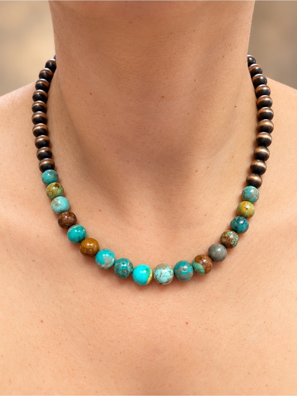 Navajo Style Turquoise Bead Copper Pearls Necklace - Women Jewelry